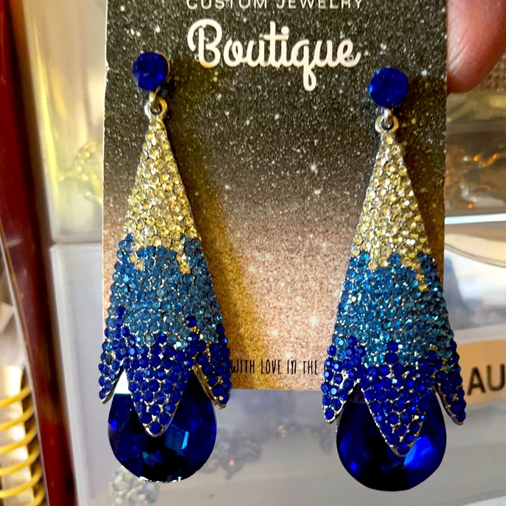 Royal Blue Pageant Earrings Pierced long